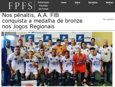Medalha da A.A. FIB nos Jogos Regionais foi destaque no portal da FPFS