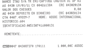 COMPROVANTE DE DEPÓSITO LIONS TUPÃ PARA O RIO DE JANEIRO