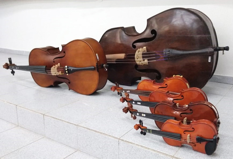 Violino 1/8  o ?mascotinho? da famlia das cordas que conta ainda com viola, violoncelo e contrabaixo (maior de todos)