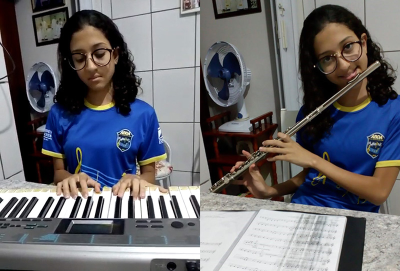 Yasmin faz aulas de piano, flauta transversal, musicalizao e linguagem musical