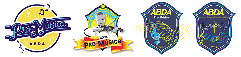 Evoluo do logotipo da rea musical da ABDA at chegar ao atual ABDA Filarmnica