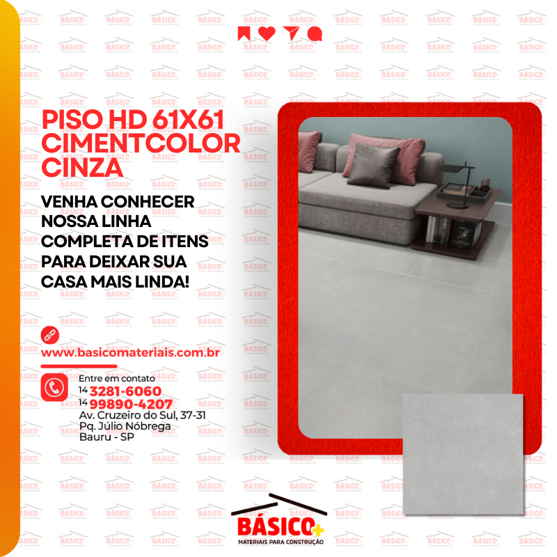 PISO HD 61X61 CIMENTCOLOR CINZA