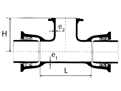 Desenho tcnico T com Bolsas JTI e Flange