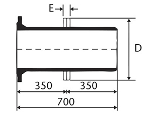 Desenho tcnico Extremidade ponta e flange com aba de vedao e ancoragem